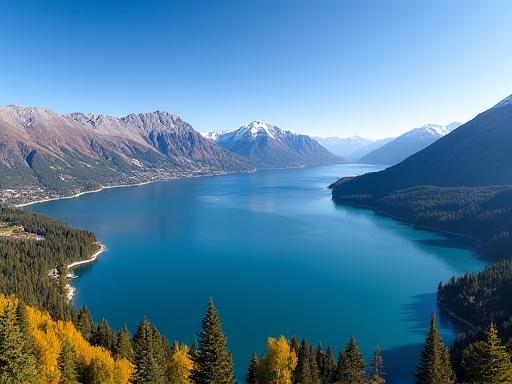 A panoramic view of Lake Wakatipu and the Remarkables mountain range in Queenstown.