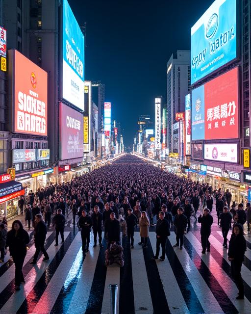 Shibuya Crossing in Tokyo at night with vibrant neon lights.